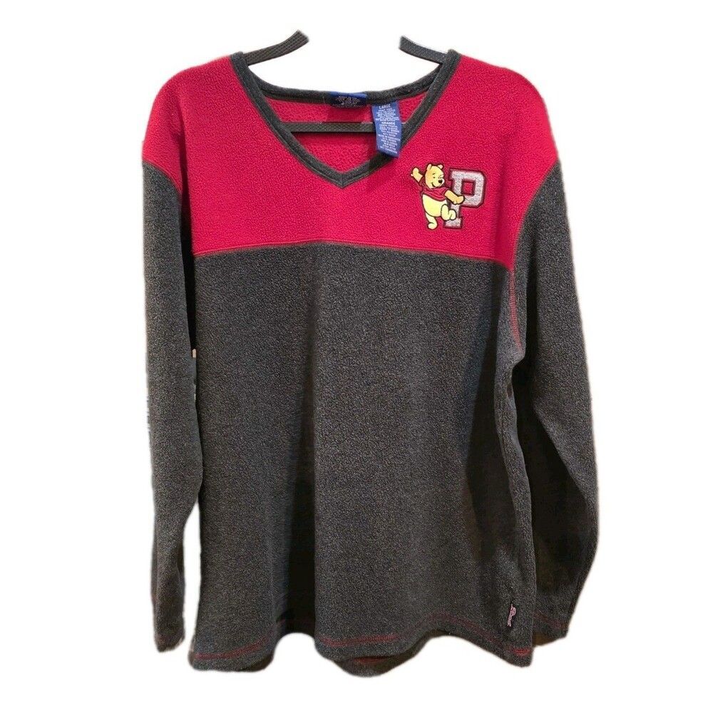 POOH Sz L Y2K Winnie The Pooh Varsity Academia Vintage Fleece Disney Sweater